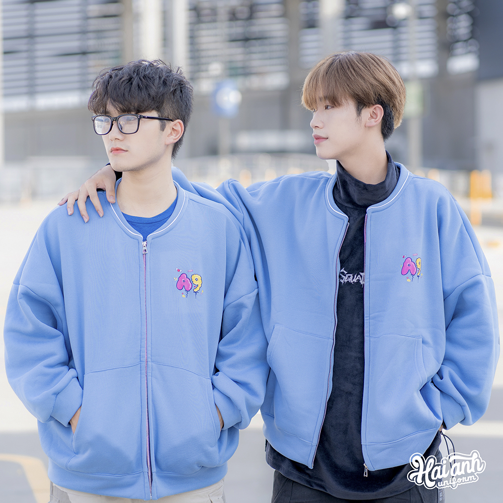 Mẫu Áo Khoác Nỉ Bomber Màu Xanh Biển