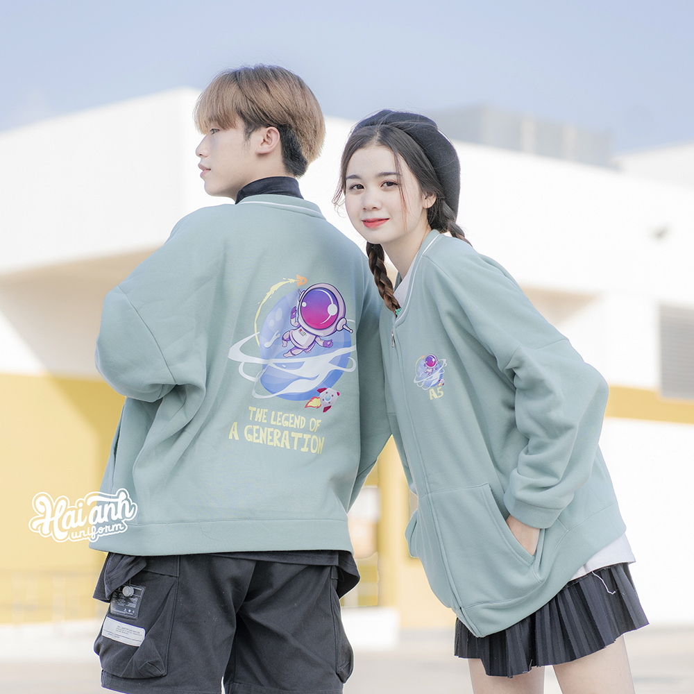Mẫu Áo Khoác Nỉ Bomber Màu Xanh Mint
