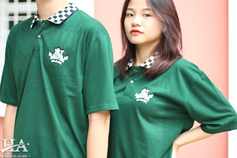 Mẫu áo lớp cổ caro màu rêu lớp 12H