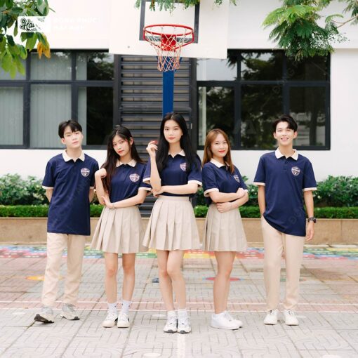 Mẫu Áo Lớp Polo Besties Màu Xanh Đen Phối Kem Chesee