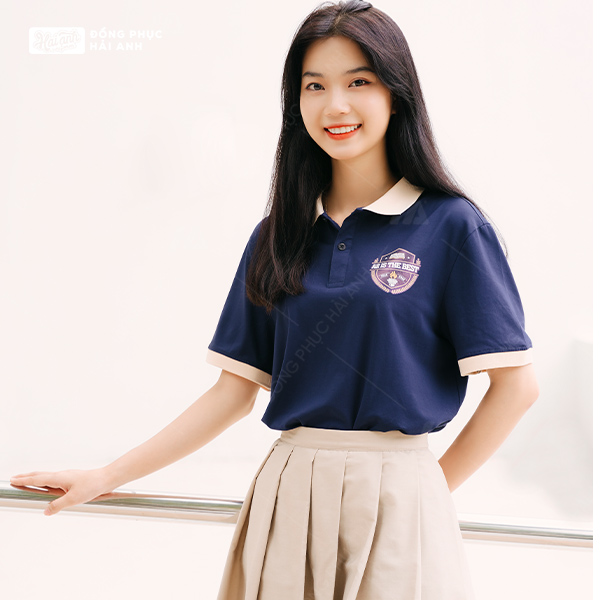 Áo lớp có cổ Besties xanh đen kem cheese - Hình 4