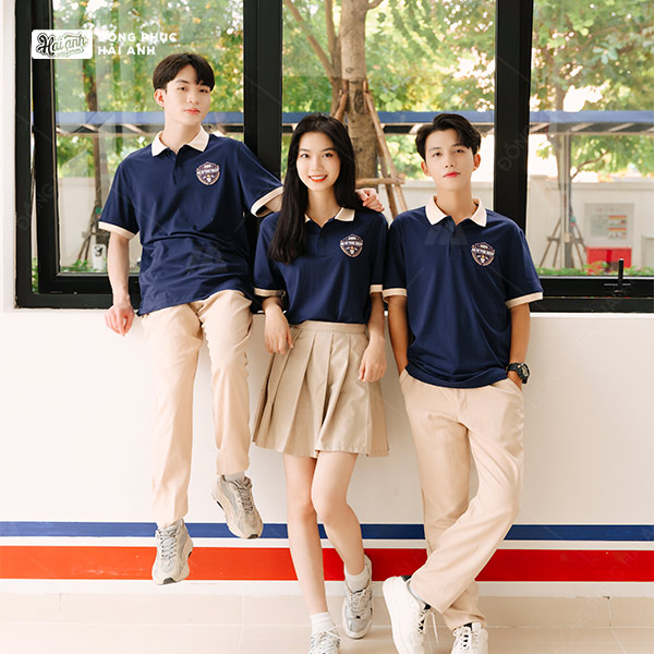 Áo lớp có cổ Besties xanh đen kem cheese - Hình 6