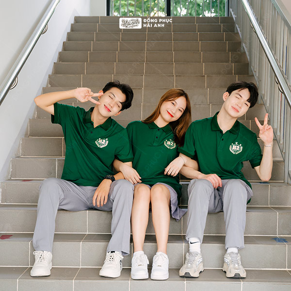 Áo lớp có cổ màu xanh iris BST Polo Besties - Hình 1