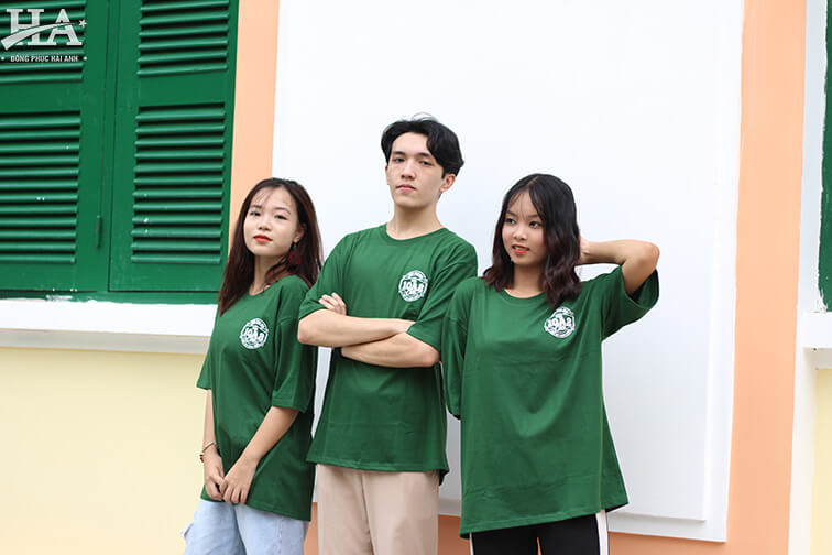 Mẫu áo lớp cổ tròn màu rêu lớp 10a2