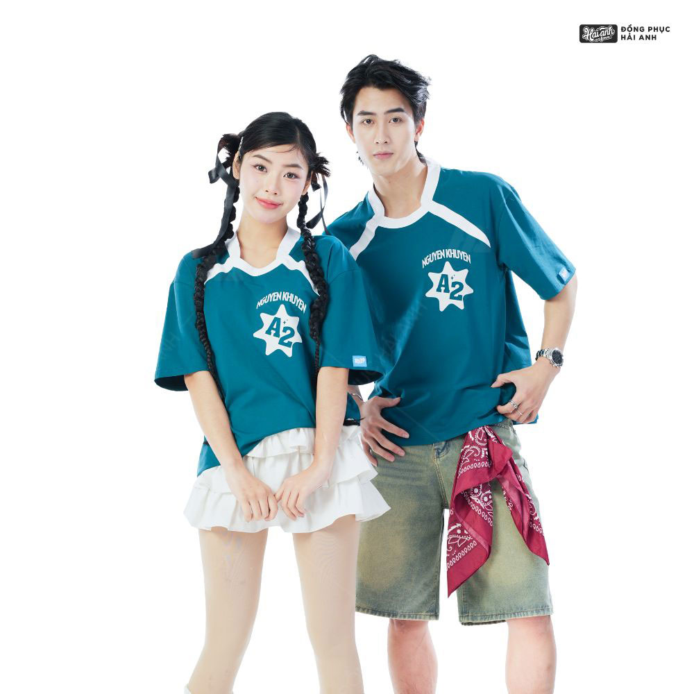 Mẫu Áo Lớp Cổ Tròn Oversize Starlight Màu Xanh Retro
