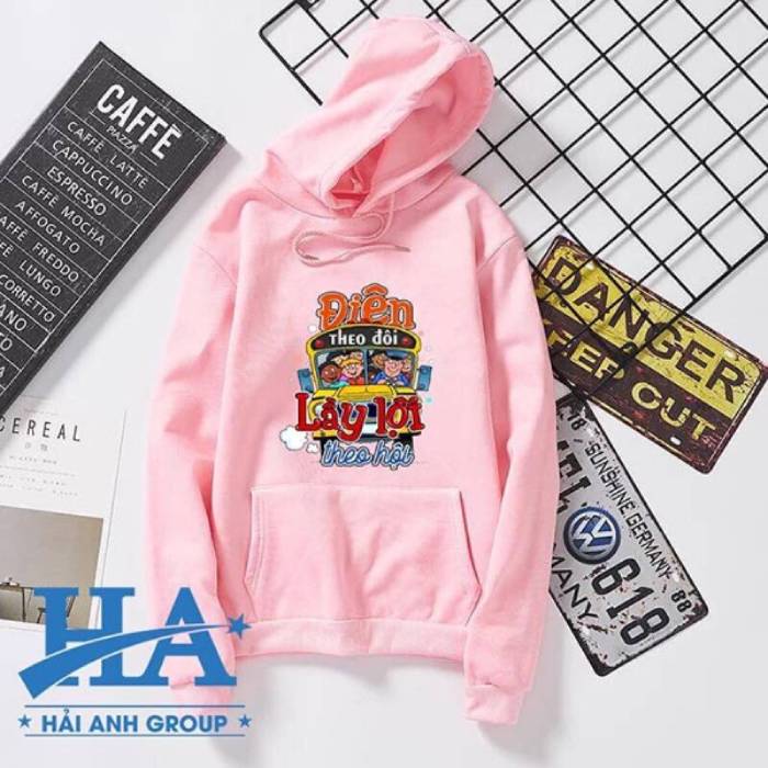 Áo lớp hoodie màu hồng nhẹ nhàng