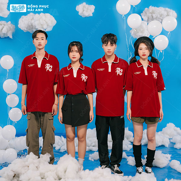Áo lớp oversize cổ dệt màu đỏ - Hình 3