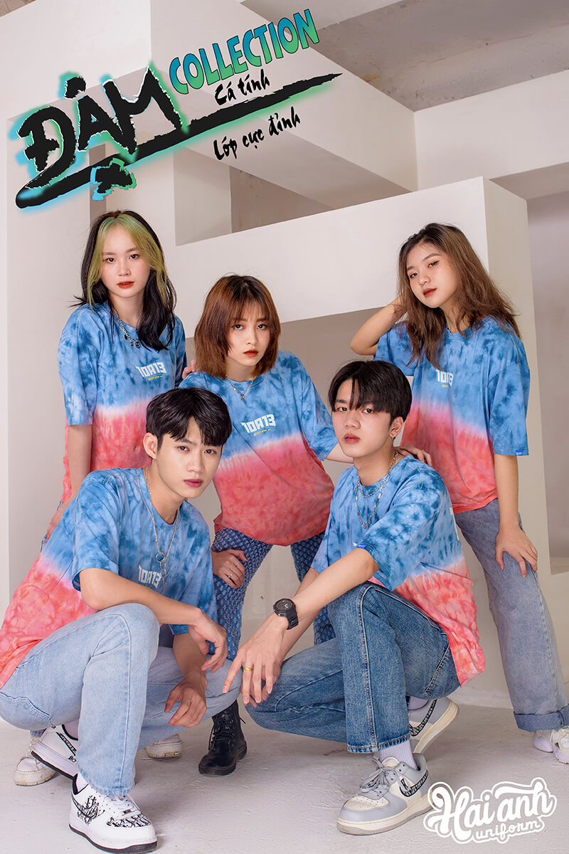 Mẫu áo lớp Patchy xanh – hồng
