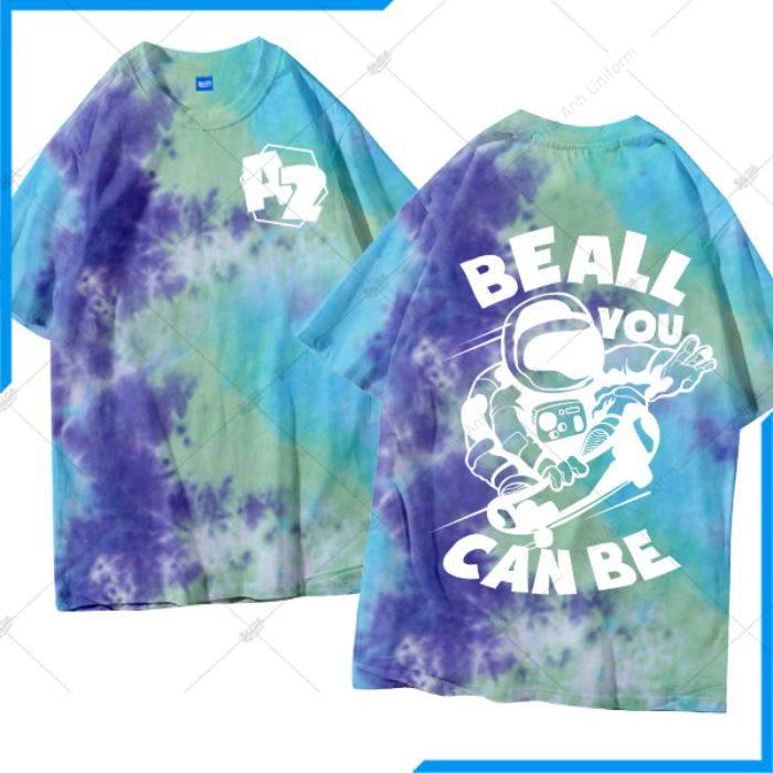 Mẫu áo lớp phản quang cổ tròn Tie Dye xanh