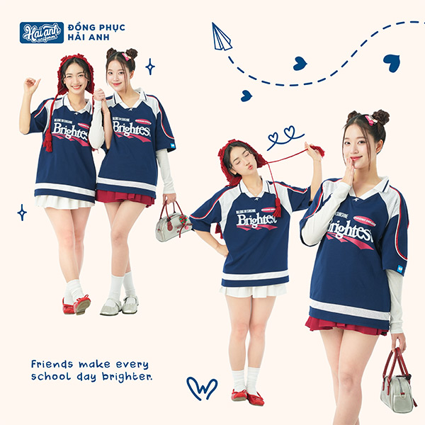 Mẫu Áo Đồng Phục Lớp Polo Oversize Cổ Tim Youngster Màu Xanh Đen - ảnh 2