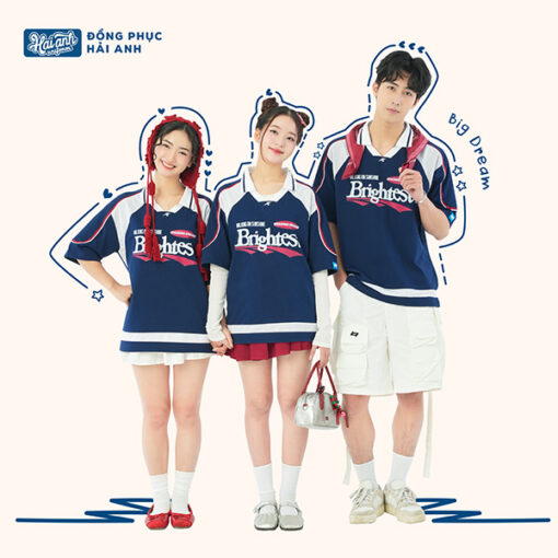 Mẫu Áo Đồng Phục Lớp Polo Oversize Cổ Tim Youngster Màu Xanh Đen - ảnh 3
