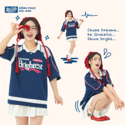 Mẫu Áo Đồng Phục Lớp Polo Oversize Cổ Tim Youngster Màu Xanh Đen - ảnh 4