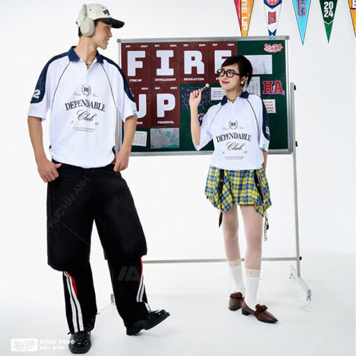 Mẫu Áo Đồng Phục Lớp Polo Oversize Fire Up Màu Trắng - ảnh 9