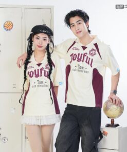 Mẫu Áo Lớp Polo Oversize Hustle Màu Kem Cheese