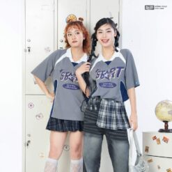 Mẫu Áo Lớp Polo Oversize Hustle Màu Xám Chì