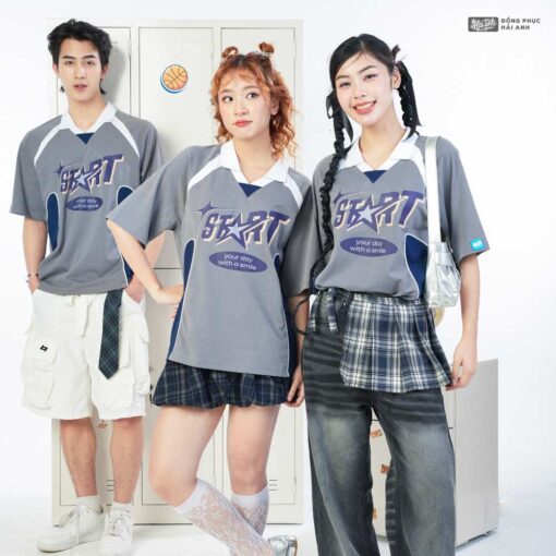 Mẫu Áo Lớp Polo Oversize Hustle Màu Xám Chì - ảnh 3
