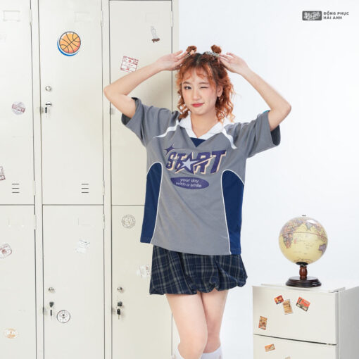 Mẫu Áo Lớp Polo Oversize Hustle Màu Xám Chì - ảnh 2