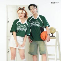Mẫu Áo Lớp Polo Oversize Hustle Màu Xanh Iris