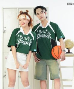 Mẫu Áo Lớp Polo Oversize Hustle Màu Xanh Iris