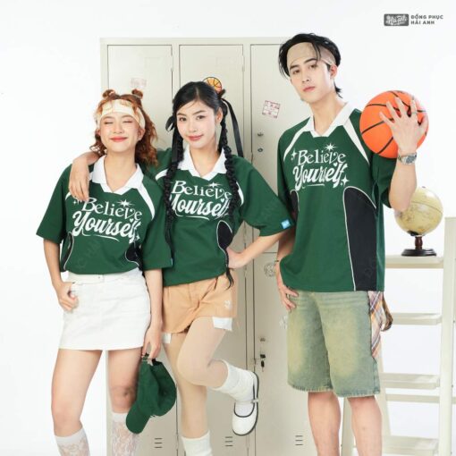 Mẫu Áo Lớp Polo Oversize Hustle Màu Xanh Iris - ảnh 4