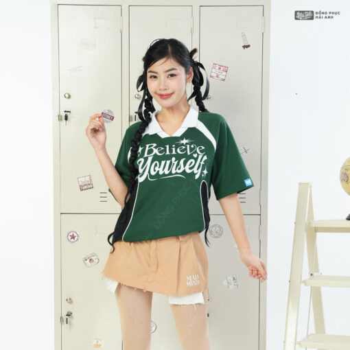 Mẫu Áo Lớp Polo Oversize Hustle Màu Xanh Iris - ảnh 3