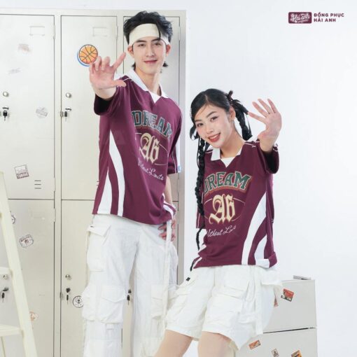 Mẫu Áo Lớp Polo Oversize Monster Màu Đỏ Mận - ảnh 4