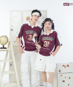 Mẫu Áo Lớp Polo Oversize Monster Màu Đỏ Mận