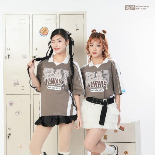 Mẫu Áo Lớp Polo Oversize Monster Màu Xám Chì