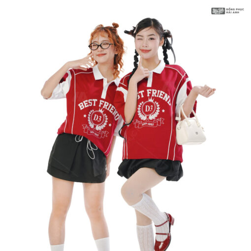 Mẫu Áo Lớp Polo Oversize On Fire Màu Đỏ Đô