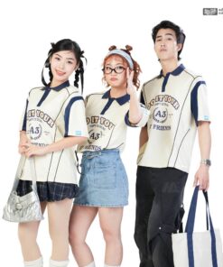 Mẫu Áo Lớp Polo Oversize On Fire Màu Kem Cheese - ảnh 2