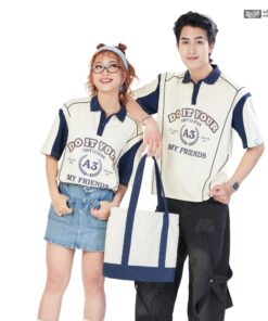 Mẫu Áo Lớp Polo Oversize On Fire Màu Kem Cheese