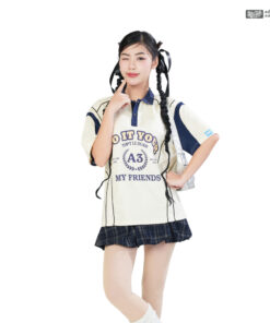 Mẫu Áo Lớp Polo Oversize On Fire Màu Kem Cheese - ảnh 3