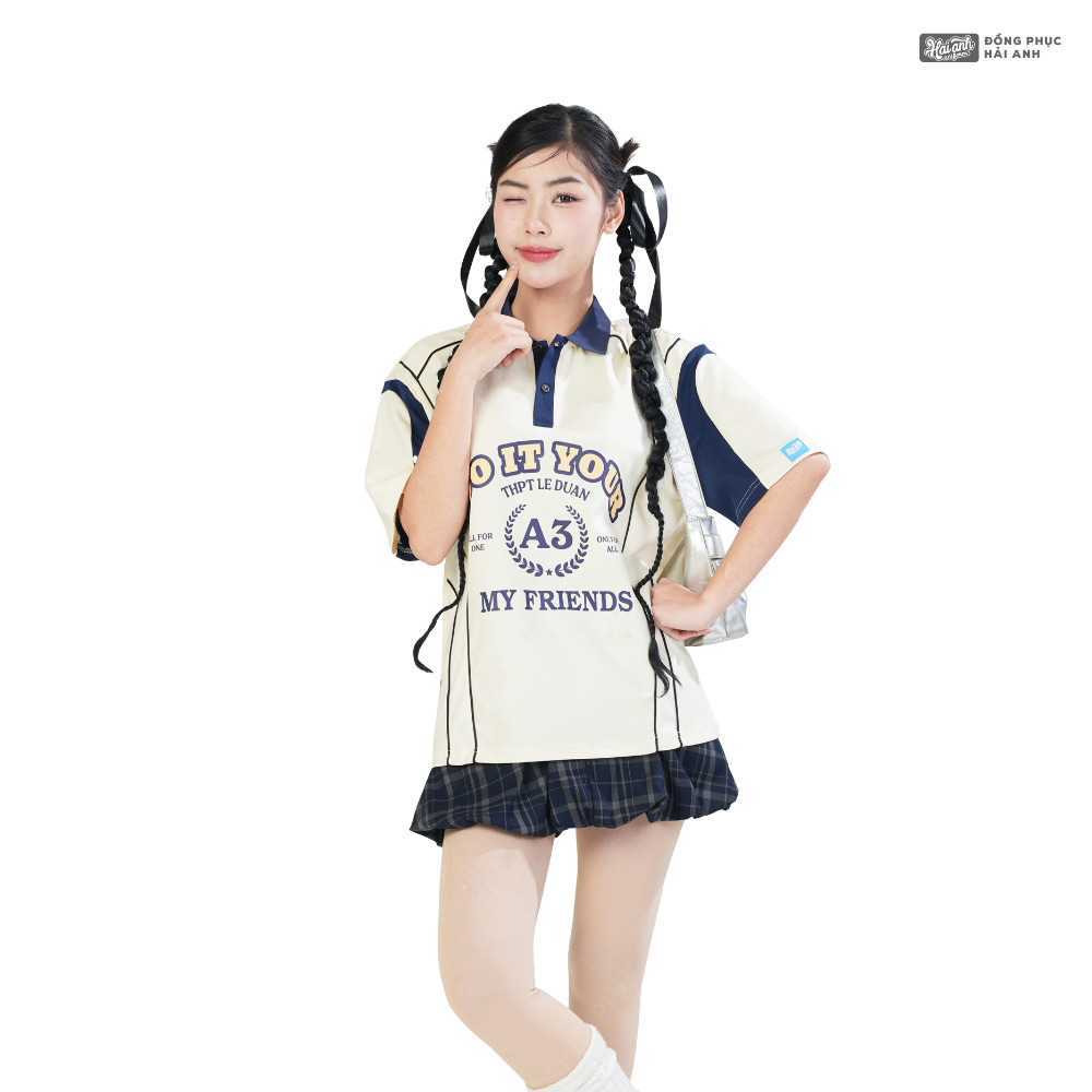 Mẫu Áo Lớp Polo Oversize On Fire Màu Kem Cheese - ảnh 3