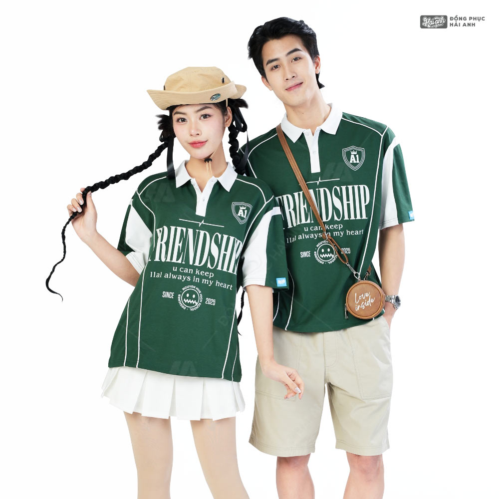 Mẫu Áo Lớp Polo Oversize On Fire Màu Xanh Iris