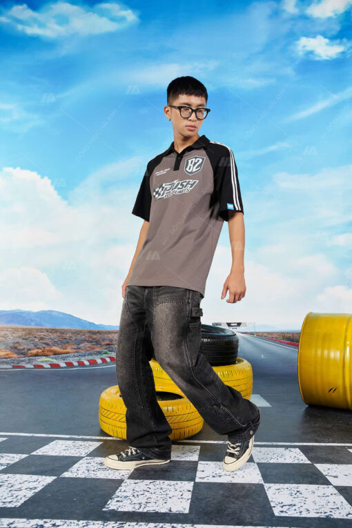 Mẫu Áo Lớp Polo Oversize Tay Raglan Màu Xám Đen - ảnh 7