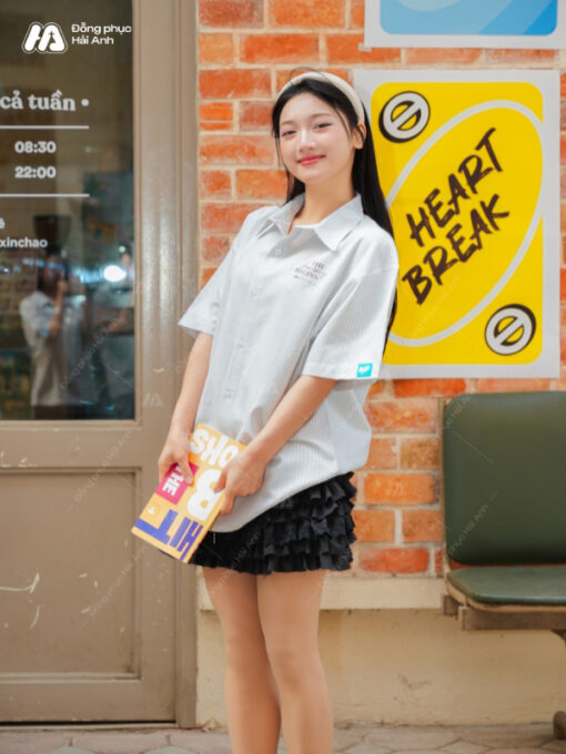 Áo Lớp Sơ Mi Oversize Academy Màu Xám - ảnh 4