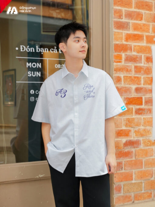 Áo Lớp Sơ Mi Oversize Academy Màu Xám Xanh - ảnh 4