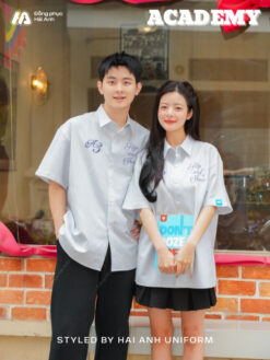 Áo Lớp Sơ Mi Oversize Academy Màu Xám Xanh - ảnh 1