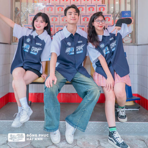 Mẫu Áo Đồng Phục Lớp Sơ Mi Oversize Chasing Màu Xanh Đen - ảnh 5