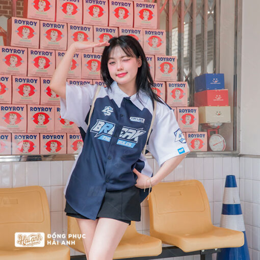 Mẫu Áo Đồng Phục Lớp Sơ Mi Oversize Chasing Màu Xanh Đen - ảnh 4