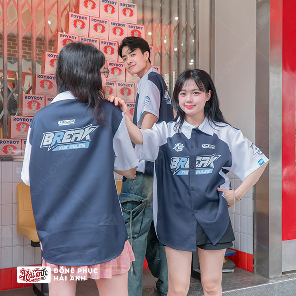 Áo Lớp Sơ Mi Oversize Chasing Màu Xanh Đen Hình 4