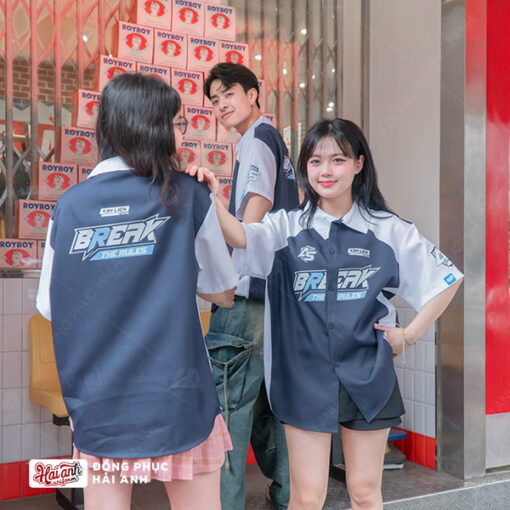 Mẫu Áo Đồng Phục Lớp Sơ Mi Oversize Chasing Màu Xanh Đen - ảnh 2