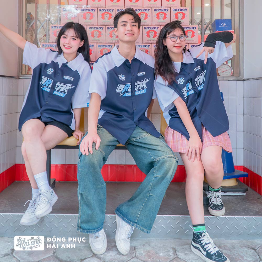 Mẫu Áo Đồng Phục Lớp Sơ Mi Oversize Chasing Màu Xanh Đen