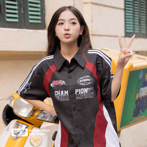 Mẫu Áo Đồng Phục Lớp Sơ Mi Oversize Swagger Màu Đen - ảnh 2