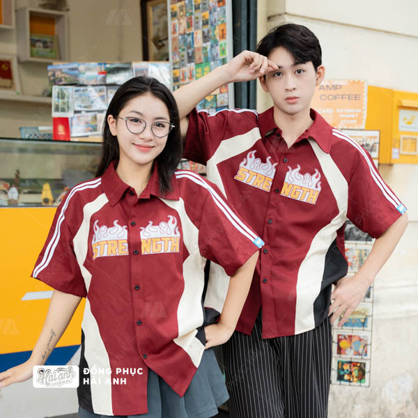 Mẫu Áo Đồng Phục Lớp Sơ Mi Oversize Swagger Màu Đỏ Đô