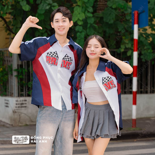 Mẫu Áo Đồng Phục Lớp Sơ Mi Oversize Swagger Màu Xanh Đen Trắng