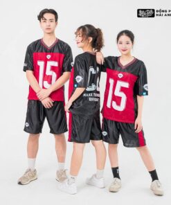 Mẫu Áo Đồng Phục Lớp OverSize  Sporty Màu Đen Kết Hợp Màu Đỏ