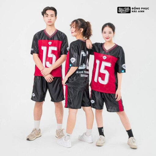 Mẫu Áo Đồng Phục Lớp OverSize  Sporty Màu Đen Kết Hợp Màu Đỏ