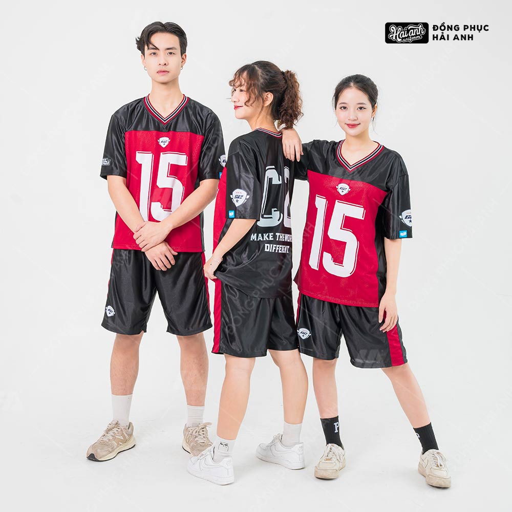 Mẫu Áo Đồng Phục Lớp OverSize  Sporty Màu Đen Kết Hợp Màu Đỏ