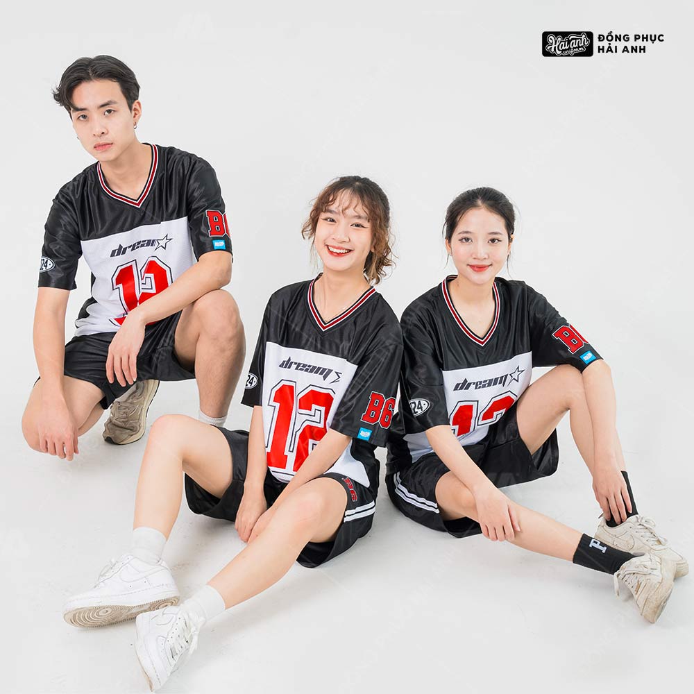 Mẫu Áo Đồng Phục Lớp OverSize Sporty Màu Đen Phối Trắng